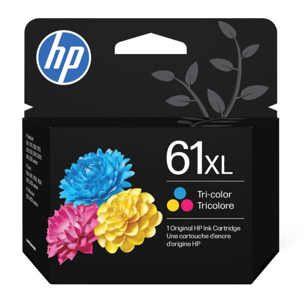 HP 61 XL Tri-Color High Yield Ink Cartridge, Prints Up to 300 Pages (CH564WN#140)