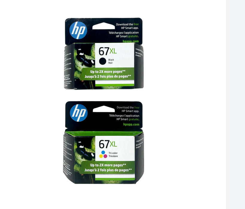 HP 67 xl bk and 67xl color combo pack original hp ink cartridges.