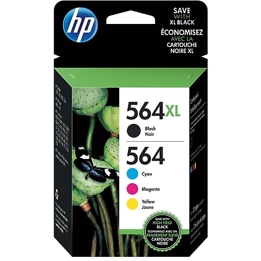 HP 564XL-564 High Yield Black and Standard C-M-Y Ink Cartridges,N9H60FN