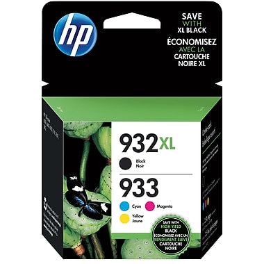 HP 932XL-933 High Yield Black and Standard C-M-Y Color Ink Cartridges (N9H62FN), Combo-Pack, 4-Pack