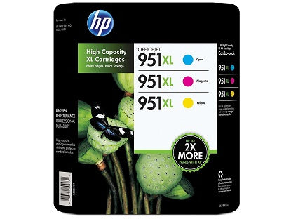 HP 951XL High Yield Original Ink Cartridge Cyan/Magenta/Yellow 3-Pack Cartridge, CR318BN