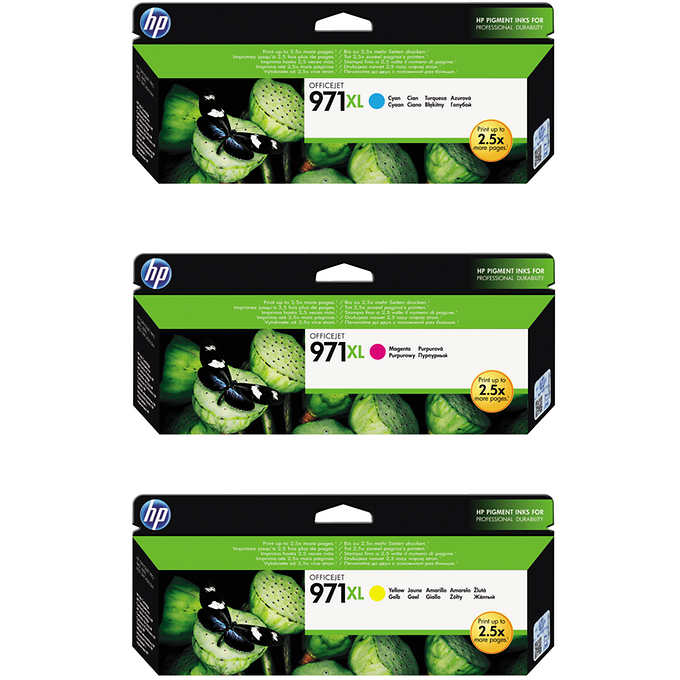 HP  971XL Cyan-Magenta-Yellow High Yield Ink Cartridges - Three Pack - CN626AM , CN627AM , CN628AM