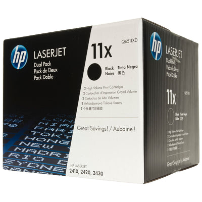 HP 11X High Yield Black Original Toner Cartridge Dual Pack in Retail Packaging, Q6511XD (24,000 Pages)
