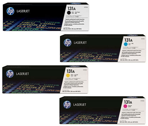 Original Set of 4 Toner Cartridges for HP 131A: Black, Cyan, Magenta and Yellow