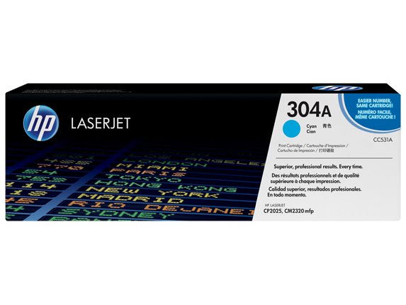HP 304A Cyan Original Toner Cartridge in Retail Packaging, CC531A (2,800 Pages)