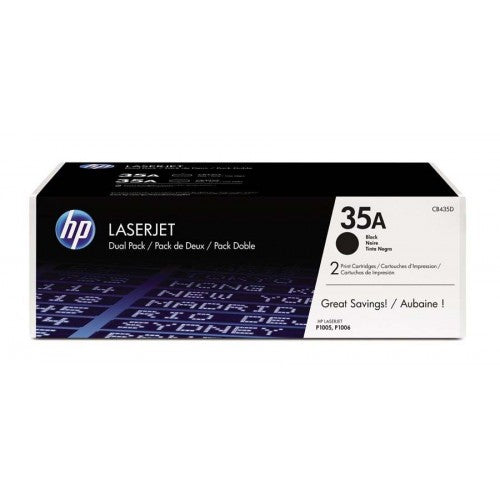 HP 35A Black Original Toner Cartridge Dual Pack in Retail Packaging, CB435AD (3,000 Pages)
