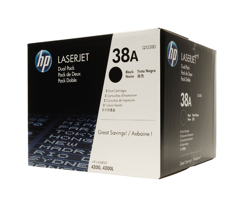 HP 38A Black Original Toner Cartridge Dual Pack in Retail Packaging, Q1338D (24,000 Pages)