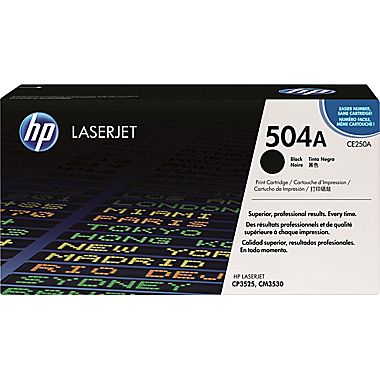 HP 504A Black Original Toner Cartridge in Retail Packaging, CE250A (5,000 Pages)