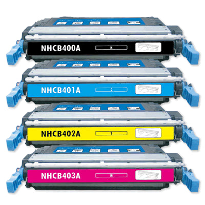 Remanufactured Replacement Laser Toner Cartridge Set of 4 for HP 642A: Black, Cyan, Magenta, Yellow