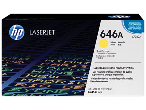 HP 646A Yellow Original Toner Cartridge in Retail Packaging, CF032A (12,500 Pages)