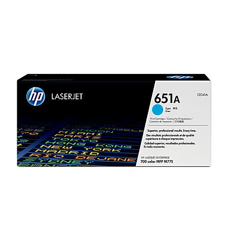 HP 651A Cyan Original Toner Cartridge in Retail Packaging, CE341A (1,600 Pages)