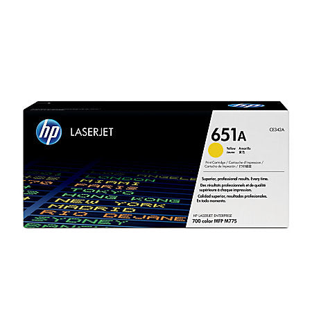 HP 651A Yellow Original Toner Cartridge in Retail Packaging, CE342A (1,600 Pages)