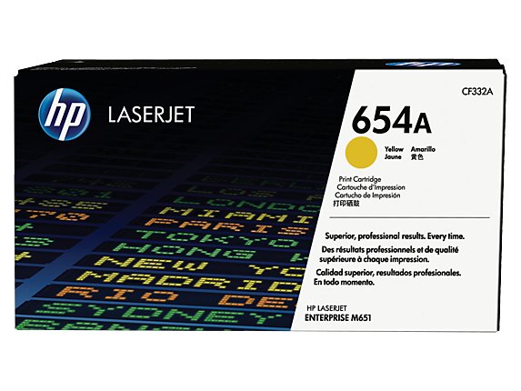 HP 654A Yellow Original Toner Cartridge in Retail Packaging, CF332A (15,000 Pages)