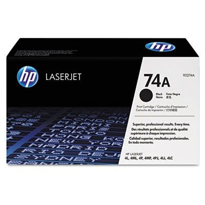 HP 74A Black Original Toner Cartridge in Retail Packaging, 92274A (3,350 Pages)