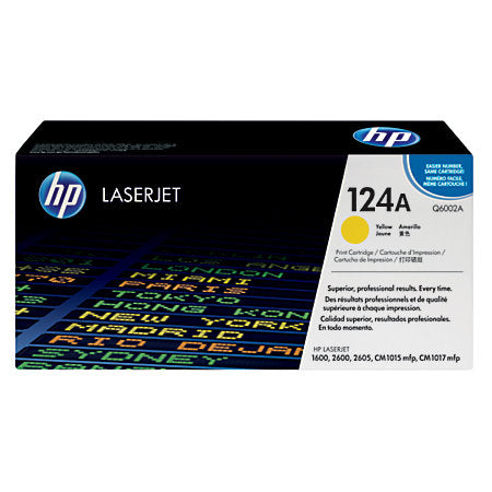 HP 124A Yellow Original Toner Cartridge in Retail Packaging, Q6002A (2,000 Pages)