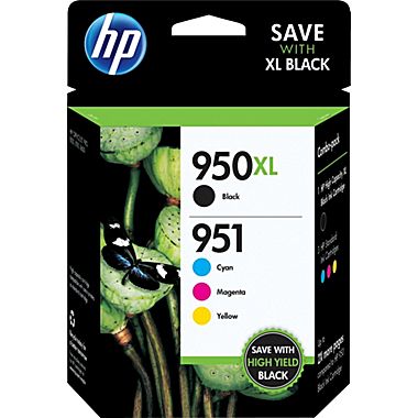 HP 950XL-951 High Yield Black, Standard Tri-Color Ink Cartridges, C2P01FN140, 4PK